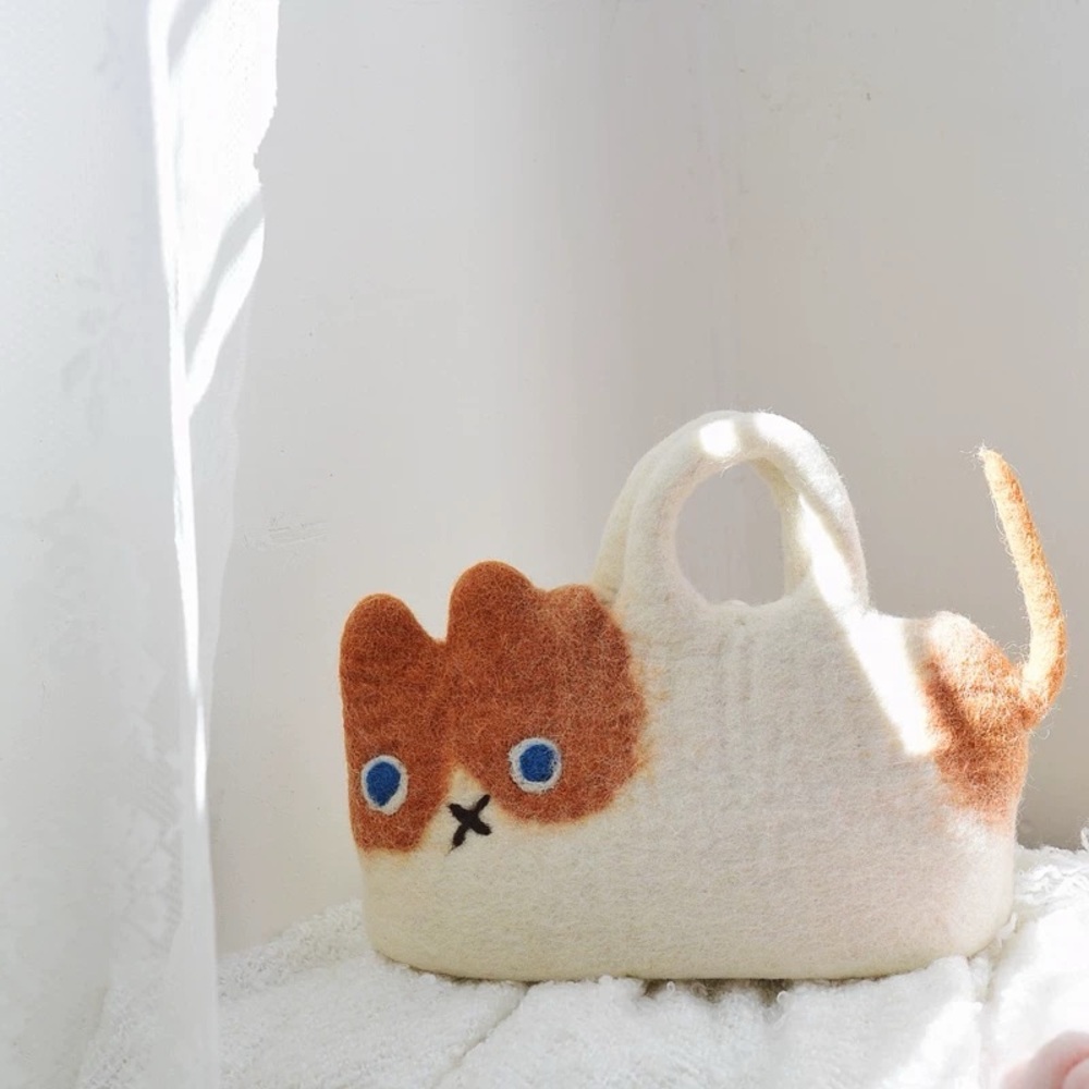 Cat felted Bag, Felt Purse, Wool Felt Bag, Mini Purse, Shoulder Bag, Zipper Bag